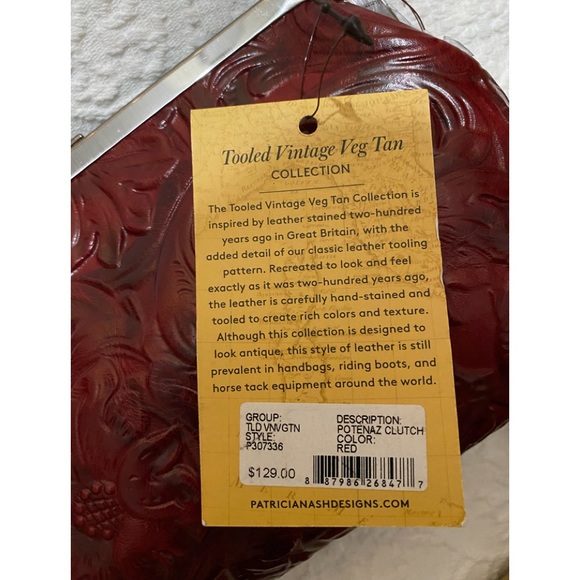 Patricia Nash•Potenaz Red Floral Tooled Kiss-lock Clutch•NWT - Picture 9 of 9